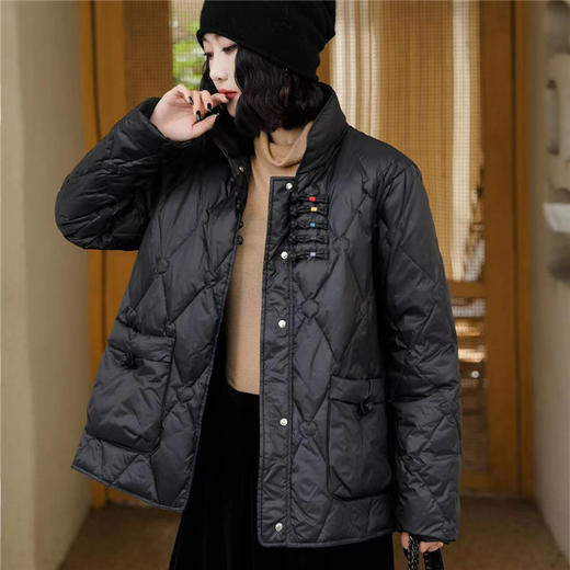 TZW-丝线盘扣设计感白鸭绒羽绒服女款2022年新款冬季保暖时尚短外套潮 商品图3