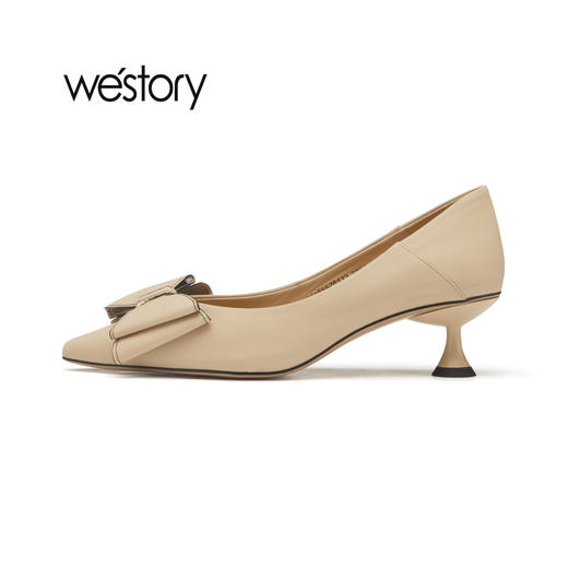 westory2023春季新款饰扣尖头浅口细猫跟单鞋女55781 商品图3