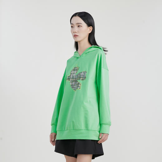 谜底中长款卫衣女23春季新款时尚百搭连帽宽松套头绣花231MV0127 商品图1