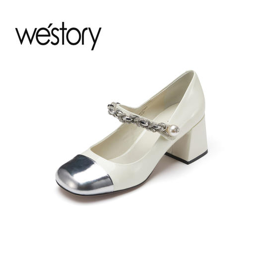 westory2023春季新款粗跟钻扣法式复古玛丽珍女单鞋55371 商品图4