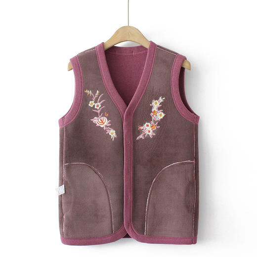 秋冬季新款马夹老年人保暖内衣女，加绒加厚马甲大码奶奶装绣花坎肩TYWF-853 商品图1