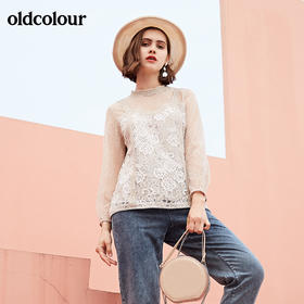 oldcolour夏季时尚百搭气质蕾丝长袖套头衫M11013122