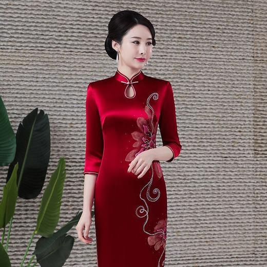 DNO-1AH8585礼服女酒会醋酸旗袍婚庆年会贵夫人红色连衣裙 商品图4