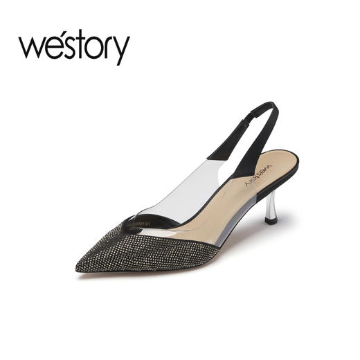 westory春夏优雅尖头细跟单鞋女浅口空鞋55811 商品图1