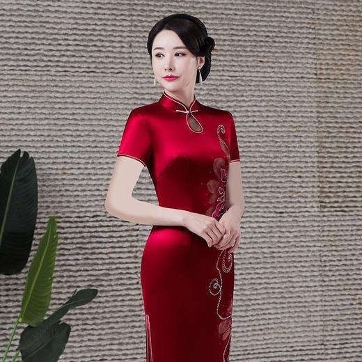 DNO-1AH8585礼服女酒会醋酸旗袍婚庆年会贵夫人红色连衣裙 商品图3
