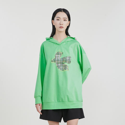 谜底中长款卫衣女23春季新款时尚百搭连帽宽松套头绣花231MV0127 商品图0