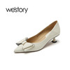 westory2023春季新款饰扣尖头浅口细猫跟单鞋女55781 商品缩略图1