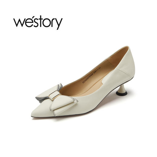 westory2023春季新款饰扣尖头浅口细猫跟单鞋女55781 商品图1