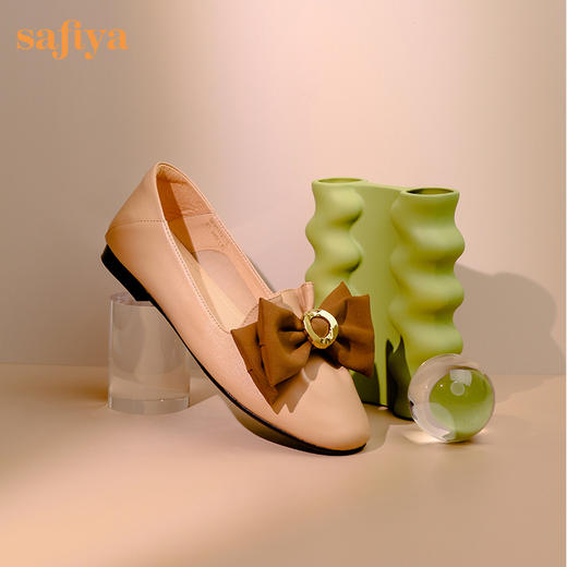 Safiya/索菲娅 莫奈的花园2023春季新款少女蝴蝶结软底羊皮单鞋 SF31112116 商品图11