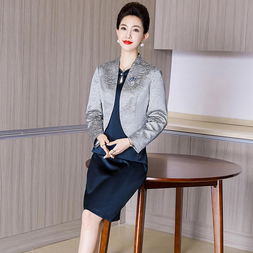 经典青雀蓝套装连衣裙，中年高贵优雅妈妈装婚宴礼服套装裙LC-2293 商品图2