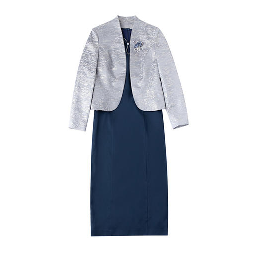 经典青雀蓝套装连衣裙，中年高贵优雅妈妈装婚宴礼服套装裙LC-2293 商品图4