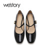 westory2023春新款真皮链条装饰一字珍珠扣低跟粗跟单鞋55911 商品缩略图2