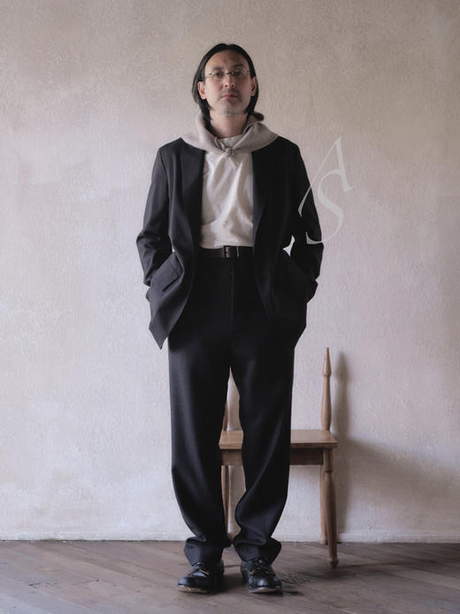 Margaret Howell  男士炭黑色毛呢长裤 商品图0