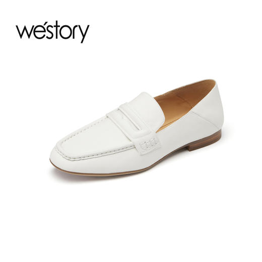westory2023年春季新款圆头饰扣舒适纯色乐福鞋女55621 商品图0