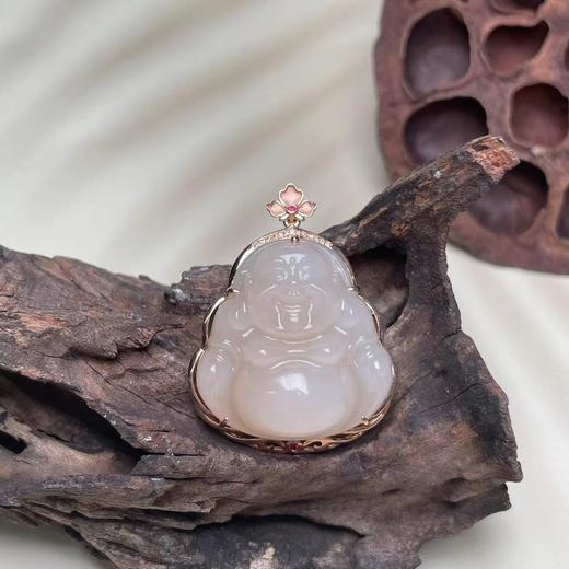 18K和田玉吊坠-藕粉三叶草佛公 商品图0