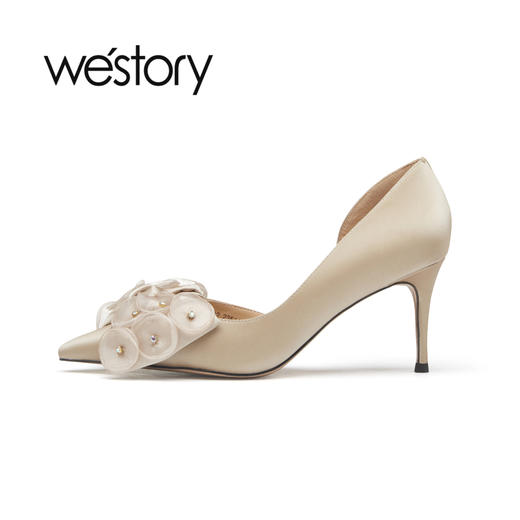 westory23年新款复古蝴蝶结细高跟尖头婚鞋伴娘鞋55791 商品图2