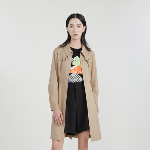 谜底23春季新款简约通勤净色收腰显瘦中长款连衣裙长袖231ML0155 商品图0