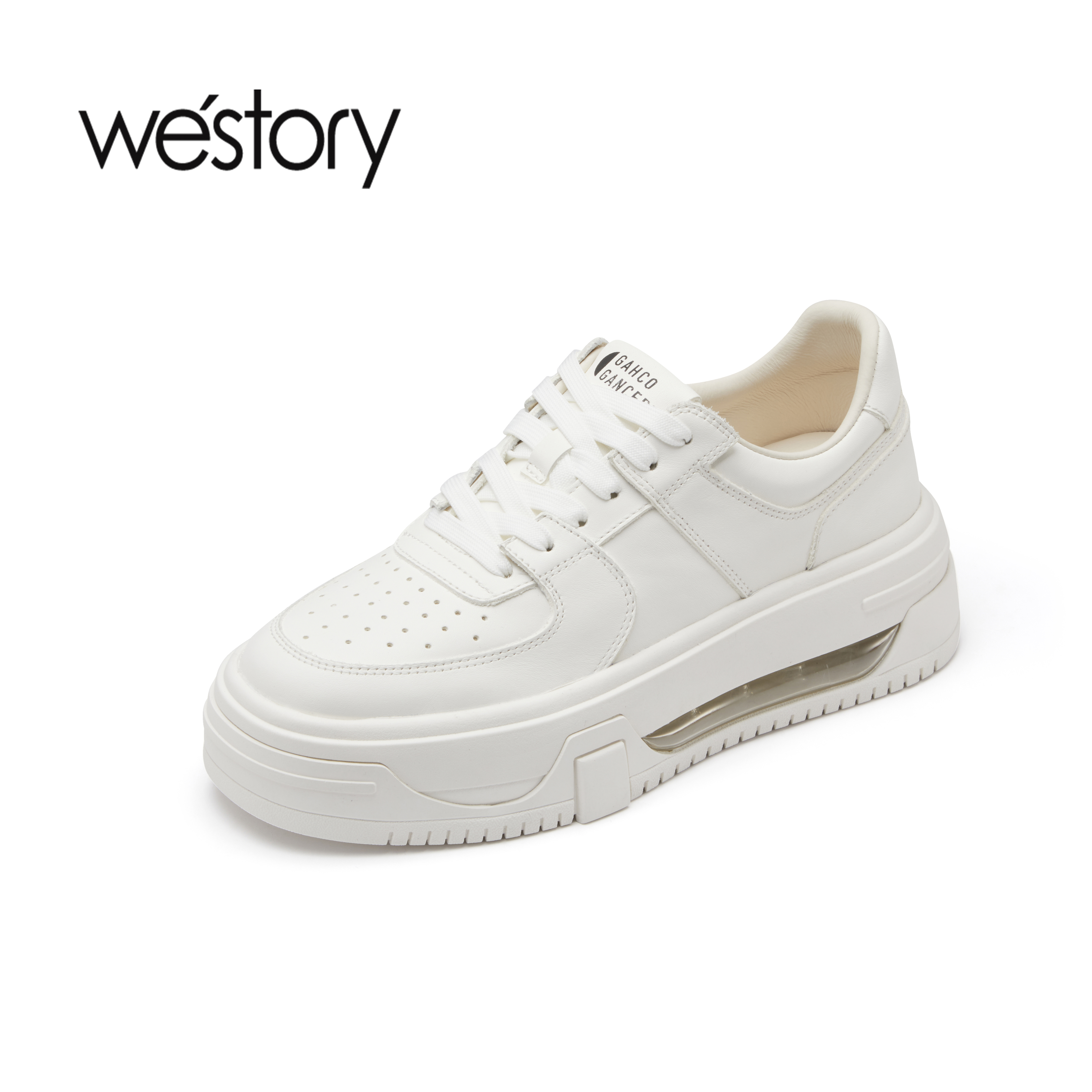 westory2023年春季新款真皮增高厚底低帮小白鞋百搭透气板鞋55691