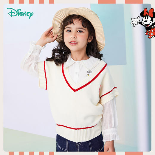 【商场同款】迪士尼童装女童针织马甲潮搭桃心领中大童女孩宝宝背心马甲春秋季 商品图1