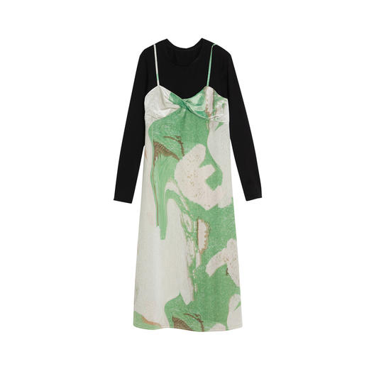 谜底连衣裙2023春季新款假两件胸衣设计收腰中长款A字裙231ML0124 商品图4