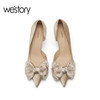 westory23年新款复古蝴蝶结细高跟尖头婚鞋伴娘鞋55791 商品缩略图3