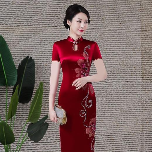 DNO-1AH8585礼服女酒会醋酸旗袍婚庆年会贵夫人红色连衣裙 商品图2