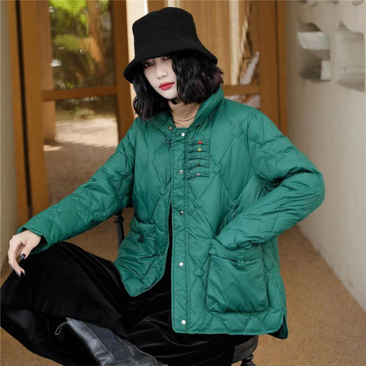 TZW-丝线盘扣设计感白鸭绒羽绒服女款2022年新款冬季保暖时尚短外套潮 商品图0