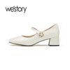westory2023春新款真皮链条装饰一字珍珠扣低跟粗跟单鞋55911 商品缩略图3