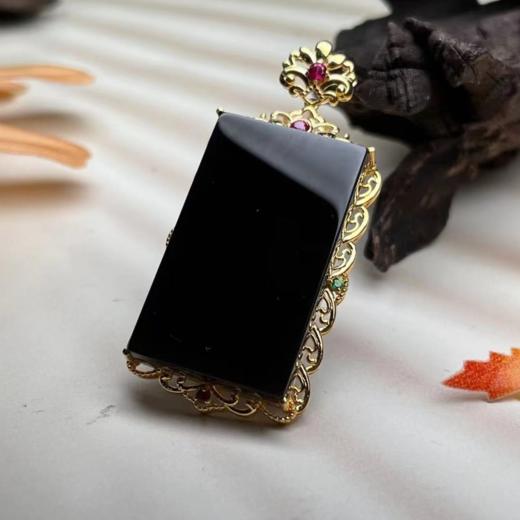 18K和田玉吊坠-全包烟紫无事牌 商品图0