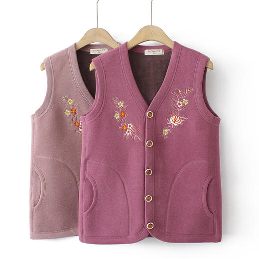 秋冬季新款马夹老年人保暖内衣女，加绒加厚马甲大码奶奶装绣花坎肩TYWF-853 商品图0