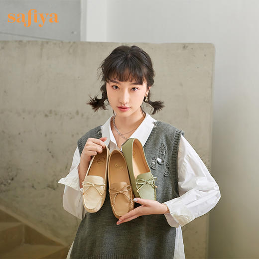 Safiya/索菲娅 舒适软底一脚蹬2023年春款新品百搭浅口防滑豆豆鞋 SF31111122/SF33111122 商品图0
