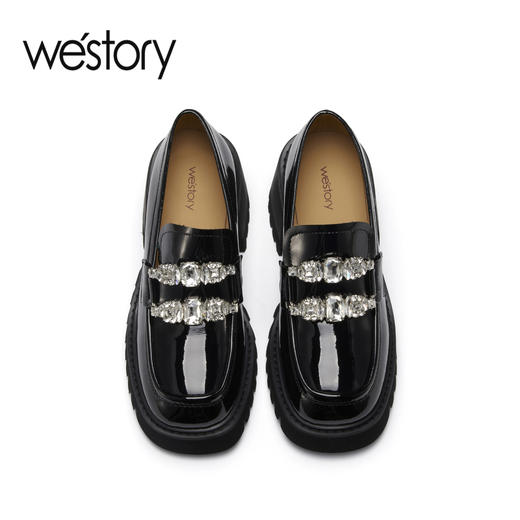 westory2023年春季新款jk英伦学院风真皮钻扣高级厚底乐福鞋55861 商品图2