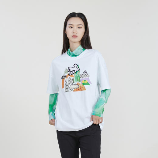 谜底2023春季新款主题图案印花绣花休闲圆领短袖T恤女231MT0046 商品图0