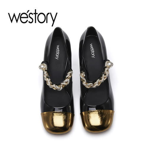 westory2023春季新款粗跟钻扣法式复古玛丽珍女单鞋55371 商品图2