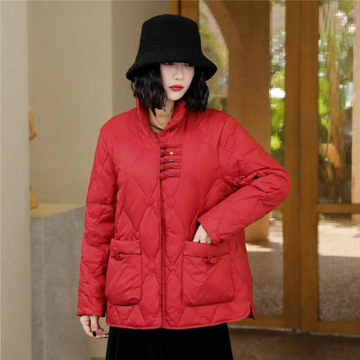 TZW-丝线盘扣设计感白鸭绒羽绒服女款2022年新款冬季保暖时尚短外套潮 商品图2