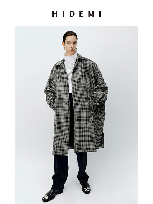 HIDEMI 格纹大廓形伞状廓形极简套装 风衣/中短裤 商品图5