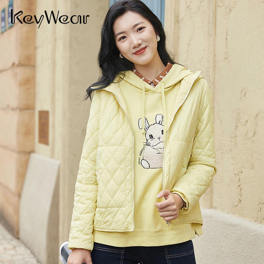 奇威菱形绗缝连帽轻薄棉服0DB04018 商品图7