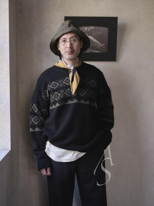 MargaretHowell  男士橄榄绿/黑色费尔岛纹羊羔毛毛衣 商品图13