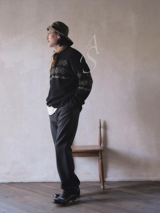 MargaretHowell  男士橄榄绿/黑色费尔岛纹羊羔毛毛衣 商品图12