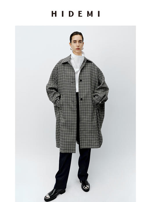 HIDEMI 格纹大廓形伞状廓形极简套装 风衣/中短裤 商品图6