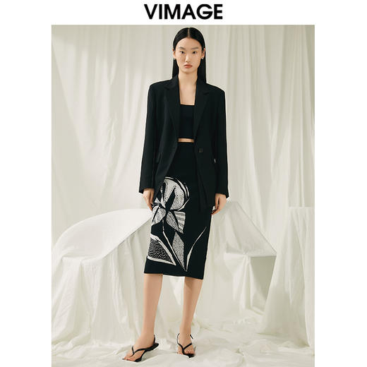 VIMAGE纬漫纪春季新款高腰复古印花半身裙 V1901507 商品图1