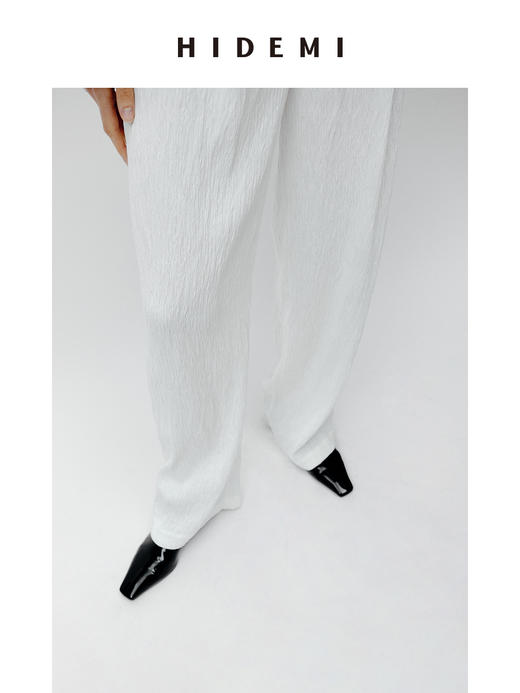 HIDEMI 极简褶皱垂顺感纽扣口袋外套/长裤套装  黑色/白色 商品图6