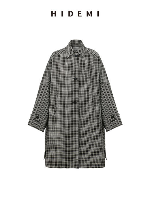 HIDEMI 格纹大廓形伞状廓形极简套装 风衣/中短裤 商品图13
