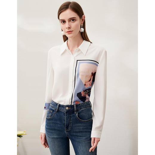 EITIE爱特爱春季新款时尚气质印花衬衫女上衣6909606 商品图2