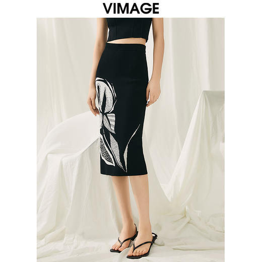 VIMAGE纬漫纪春季新款高腰复古印花半身裙 V1901507 商品图3