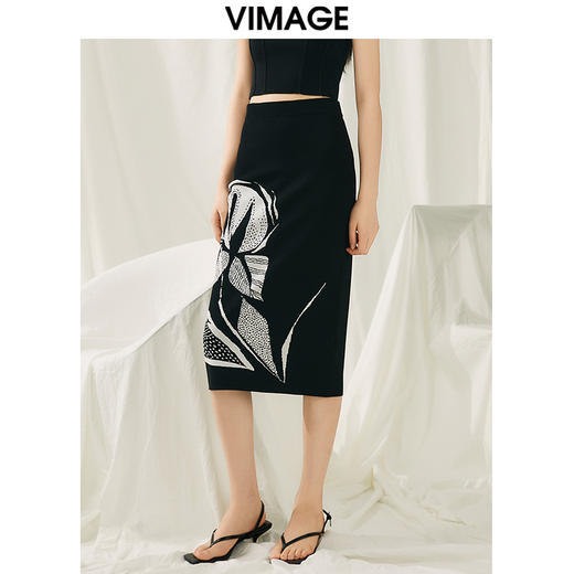 VIMAGE纬漫纪春季新款高腰复古印花半身裙 V1901507 商品图5