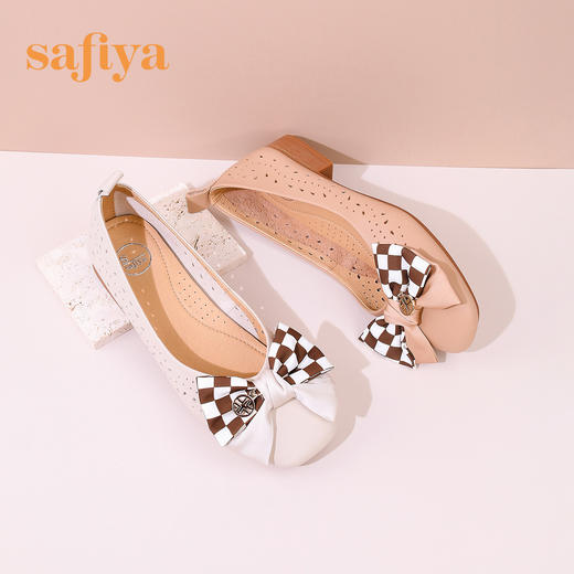 【一件279】Safiya/索菲娅 春夏减龄浅口2023年春季新款棋盘格蝴蝶结休闲单鞋 SF31111156 商品图9