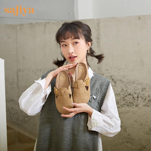 Safiya/索菲娅 复古一脚蹬2023年春季新款软底休闲外穿勃肯半拖鞋 SF31110144 商品图0