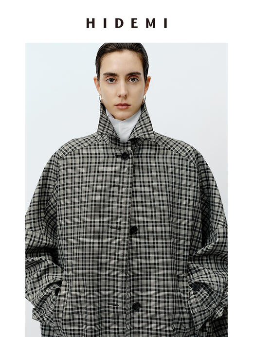 HIDEMI 格纹大廓形伞状廓形极简套装 风衣/中短裤 商品图7