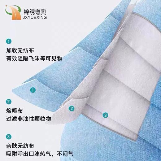 锦绣粤兴A001三层一次性口罩蓝色无纺布成人防尘防飞沫花粉劳保50个/盒 40盒/箱 商品图3